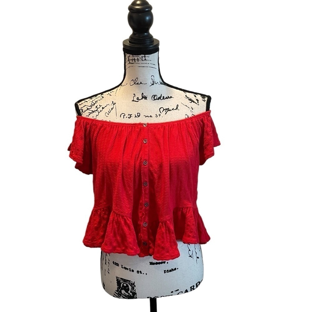 We The Free UO Urban Outfitters Mint Julep Ruffle Off shoulder top Red Size XS